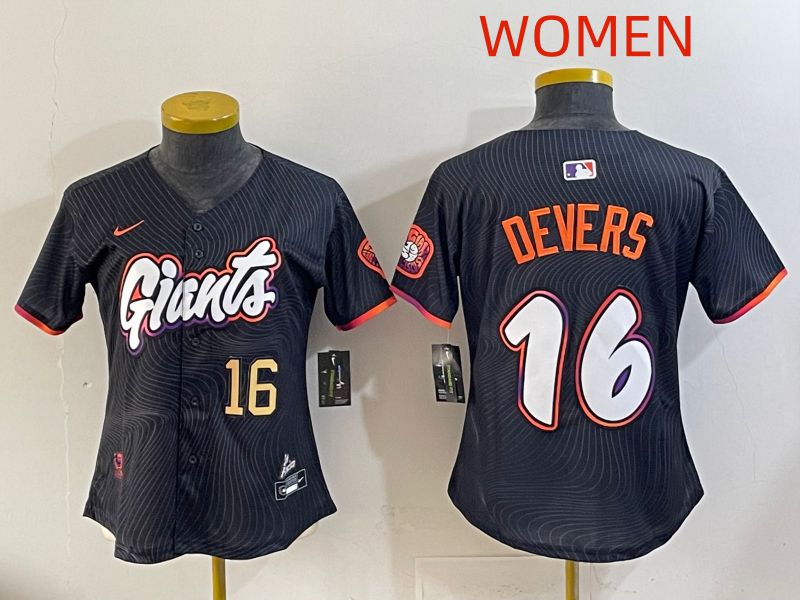 Women 2025 San Francisco Giants #16 Devers Black Joint Name Nike MLB Jersey style 03->oakland athletics->MLB Jersey